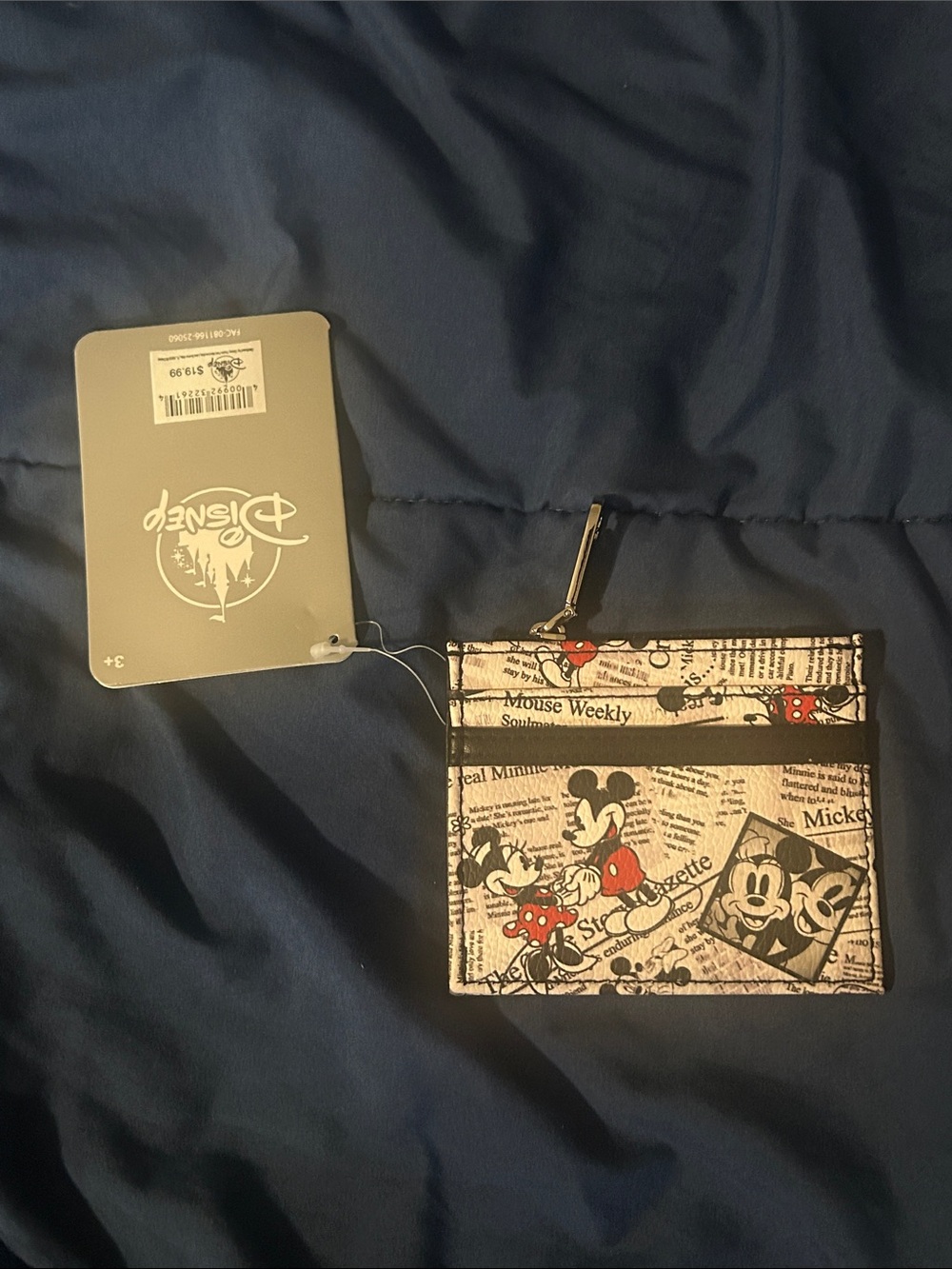 NWT Disney Newspaper-Print Mickey & Minnie Card Pouch - Beige/Black/Red